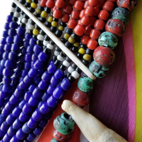 Multi Colored Statement Necklace with Bone Separators & Yak Teeth - Picture 5 of 9